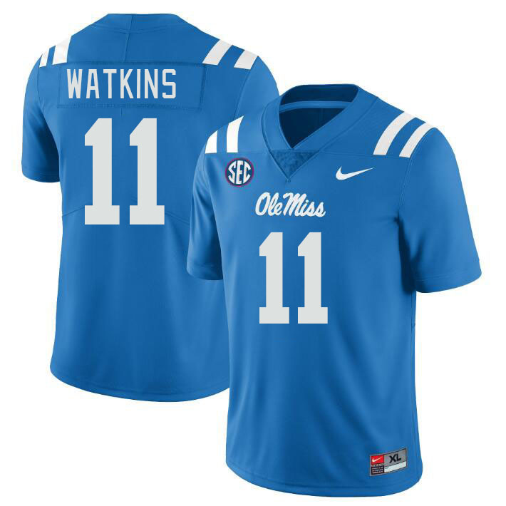 Ole Miss Rebels #11 Jordan Watkins College Football Jerseys Stitched Sale-Power Blue
